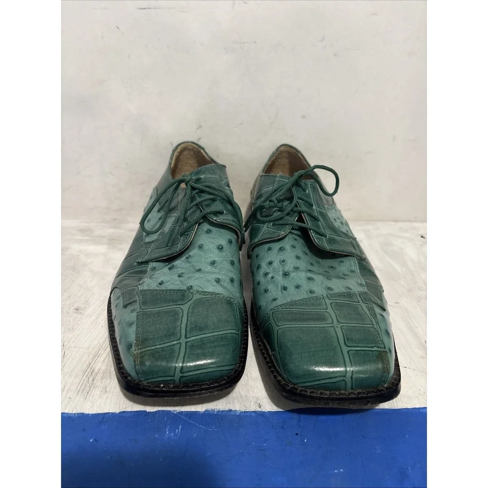 Fortune Liberty Mens Green Ostrich Leather Oxford Dress Shoes Size 8.5